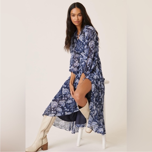 HUTCH Anthropologie Geo Paisley Floral Wrap Ruffle Midi Dress size XS - Picture 11 of 11